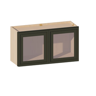 Slim Aston Green - 33"W × 18"H Glass-Door Wall Cabinet