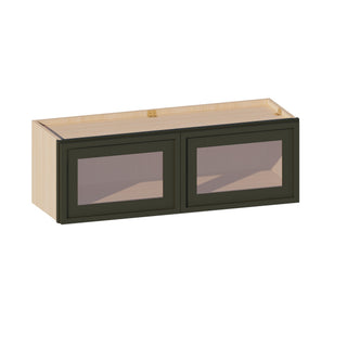 Slim Aston Green - 36"W × 12"H Glass-Door Wall Cabinet