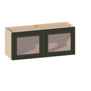 Slim Aston Green - 36"W × 15"H Glass-Door Wall Cabinet