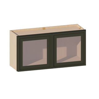 Slim Aston Green - 36"W × 18"H Glass-Door Wall Cabinet