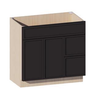 Slim Iron Black - 36"W Offset-Sink Vanity Combo Cabinet (Drawer on Right)
