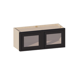 Slim Iron Black - 30"W × 12"H Glass-Door Wall Cabinet