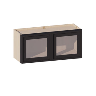 Slim Iron Black - 33"W × 15"H Glass-Door Wall Cabinet