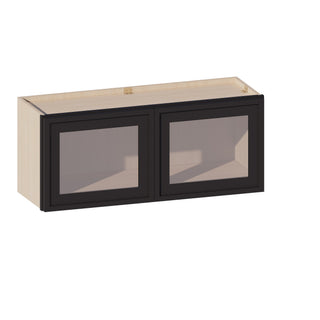 Slim Iron Black - 36"W × 15"H Glass-Door Wall Cabinet