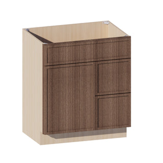 Slim Amber Oak - 30"W Offset-Sink Vanity Combo Cabinet (Drawer on Right)