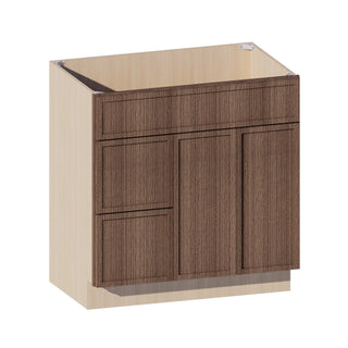 Slim Amber Oak - 33"W Offset-Sink Vanity Combo Cabinet (Drawer on Left)