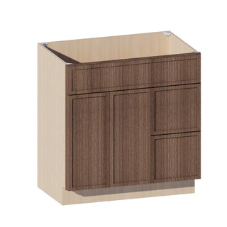 Slim Amber Oak - 33"W Offset-Sink Vanity Combo Cabinet (Drawer on Right)