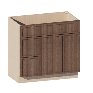 Slim Amber Oak - 36"W Offset-Sink Vanity Combo Cabinet (Drawer on Left)