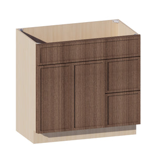 Slim Amber Oak - 36"W Offset-Sink Vanity Combo Cabinet (Drawer on Right)
