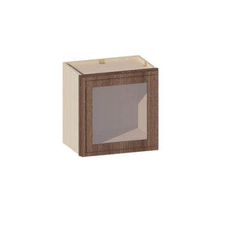 Slim Amber Oak - 18"W × 18"H Glass-Door Wall Cabinet