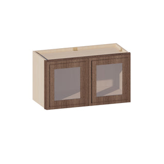 Slim Amber Oak - 27"W × 15"H Glass-Door Wall Cabinet