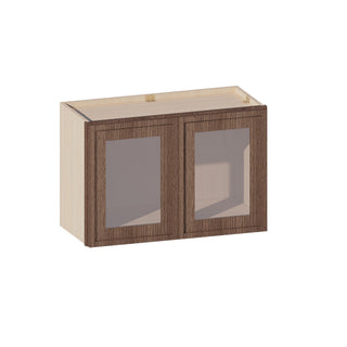 Slim Amber Oak - 27"W × 18"H Glass-Door Wall Cabinet