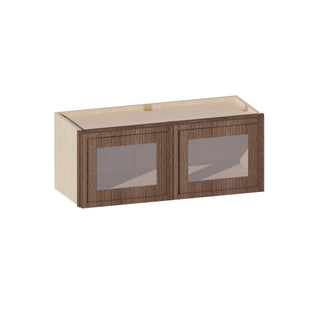 Slim Amber Oak - 30"W × 12"H Glass-Door Wall Cabinet