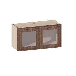 Slim Amber Oak - 30"W × 15"H Glass-Door Wall Cabinet