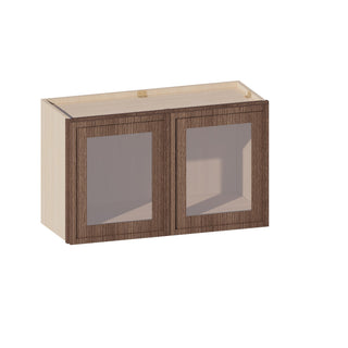 Slim Amber Oak - 30"W × 18"H Glass-Door Wall Cabinet