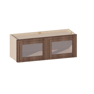 Slim Amber Oak - 33"W × 12"H Glass-Door Wall Cabinet
