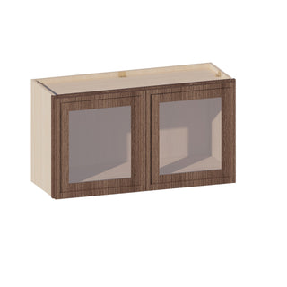 Slim Amber Oak - 33"W × 18"H Glass-Door Wall Cabinet