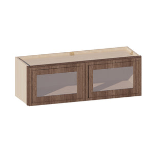 Slim Amber Oak - 36"W × 12"H Glass-Door Wall Cabinet