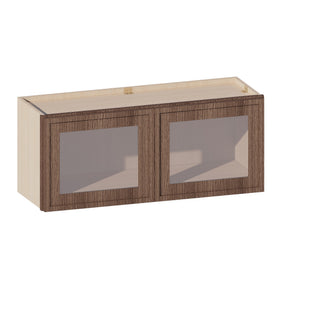 Slim Amber Oak - 36"W × 15"H Glass-Door Wall Cabinet