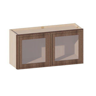 Slim Amber Oak - 36"W × 18"H Glass-Door Wall Cabinet