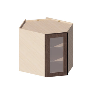 Rustic Wood - 24"W × 30"H Glass-Door Diagonal Corner Wall Cabinet