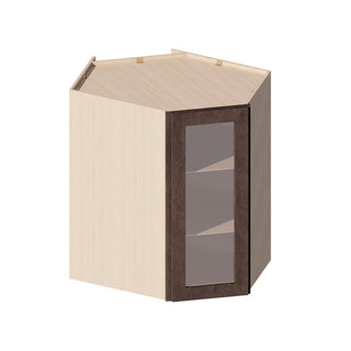 Rustic Wood - 24"W × 36"H Glass-Door Diagonal Corner Wall Cabinet