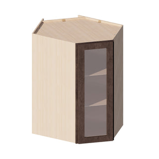 Rustic Wood - 24"W × 42"H Glass-Door Diagonal Corner Wall Cabinet