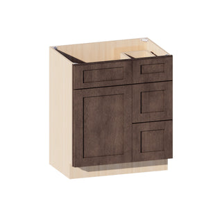 Rustic Wood - 30"W Offset-Sink Vanity Combo Cabinet (Drawer on Right)