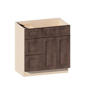 Rustic Wood - 33"W Offset-Sink Vanity Combo Cabinet (Drawer on Left)