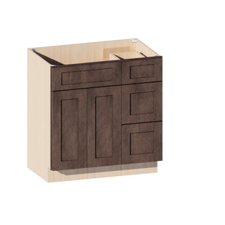 Rustic Wood - 33"W Offset-Sink Vanity Combo Cabinet (Drawer on Right)