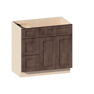 Rustic Wood - 36"W Offset-Sink Vanity Combo Cabinet (Drawer on Left)