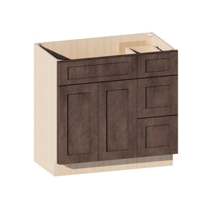 Rustic Wood - 36"W Offset-Sink Vanity Combo Cabinet (Drawer on Right)