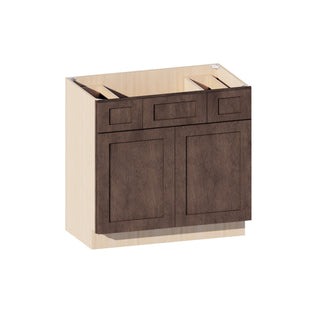 Rustic Wood - 36"W Centered-Sink Vanity Combo Cabinet