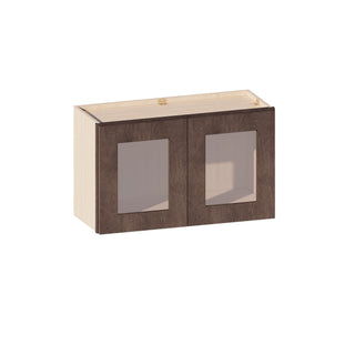 Rustic Wood - 30"W × 18"H Glass-Door Wall Cabinet