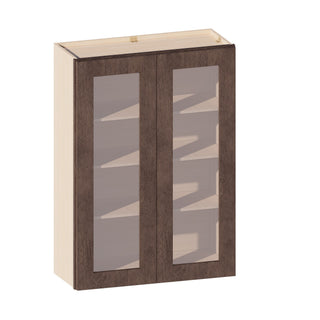 Rustic Wood - 30"W × 42"H Glass-Door Wall Cabinet