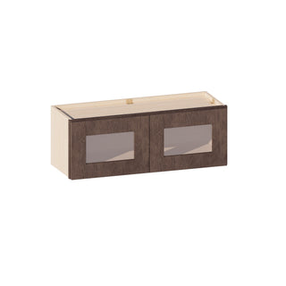 Rustic Wood - 33"W × 12"H Glass-Door Wall Cabinet