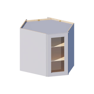 Dove Gray - 24"W × 30"H Glass-Door Diagonal Corner Wall Cabinet