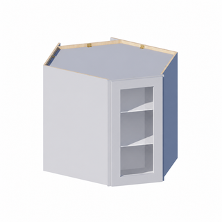 Gris Paloma - Gabinete de esquina de pared diagonal con puerta de vidrio de 24"W × 30"H