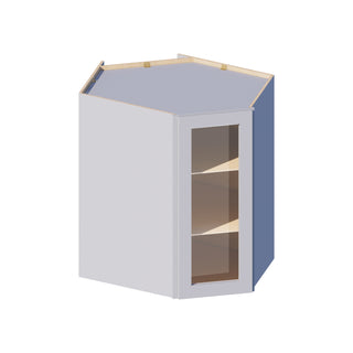 Dove Gray - 24"W × 36"H Glass-Door Diagonal Corner Wall Cabinet