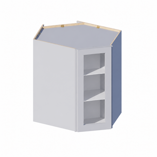 Gris Paloma - Gabinete de Pared Esquinero Diagonal con Puerta de Vidrio de 24"An. × 36"Al.