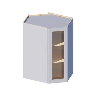 Dove Gray - 24"W × 42"H Glass-Door Diagonal Corner Wall Cabinet