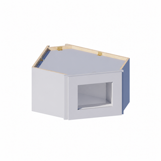 Gris Paloma - Gabinete de pared esquinero diagonal con puerta de vidrio, 68.58 cm de ancho x 30.48 cm de alto