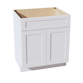 HF-SB30: Frost White Shaker 30" 2 Doors 1 False Drawer Sink Base Cabinet