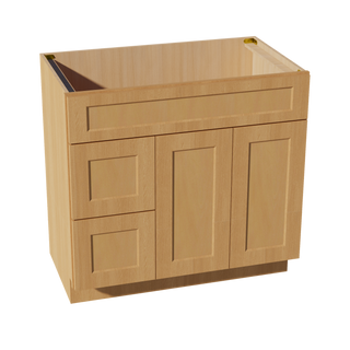 HT-VSD3621L: Timber Wood Shaker 36"W x 34-1/2"H x 21"D 2 Doors & 2 Left Drawers Offset Vanity Sink Base Cabinets