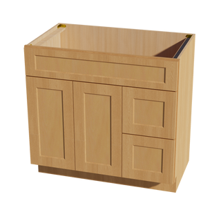 HT-VSD3621R: Timber Wood Shaker 36"W x 34-1/2"H x 21"D 2 Doors & 2 Right Drawers Offset Vanity Sink Base Cabinets