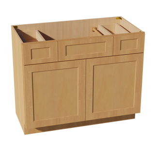 HT-VSD4221: Timber Wood Shaker  42"W x 34-1/2"H x 21"D 2 Doors, 2 Drawers & 1 False Drawer Centered Vanity Sink Base Cabinets