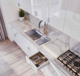 Frameless High - Glossy White - 18"W Vanity Drawer Base Cabinet - homecabinets