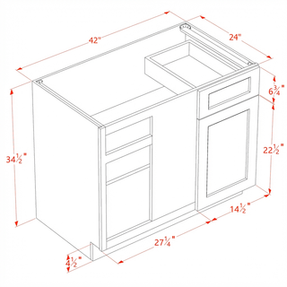 TW-BBC42/45: Gabinetes de esquina ciega de 42" con 1 puerta y 1 cajón en color blanco cremoso Shaker 