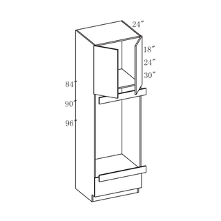 PRM-MOC3096: Prime Mist White Frameless Shaker 30"W x 96"H x 24"D 2 Doors & 3 Drawers Tall Oven Pantry Cabinets