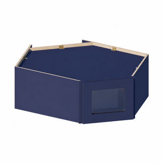Azul marino - Mueble alto de esquina diagonal con puerta de cristal de 24" An. × 12" Al.